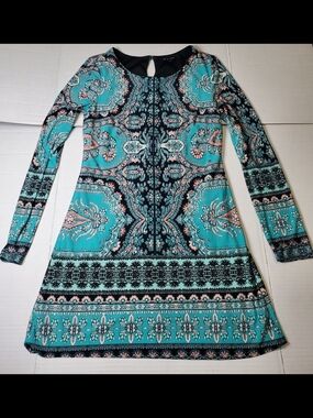 As You Wish Turquoise Paisley Long Sleeve Dress Size S